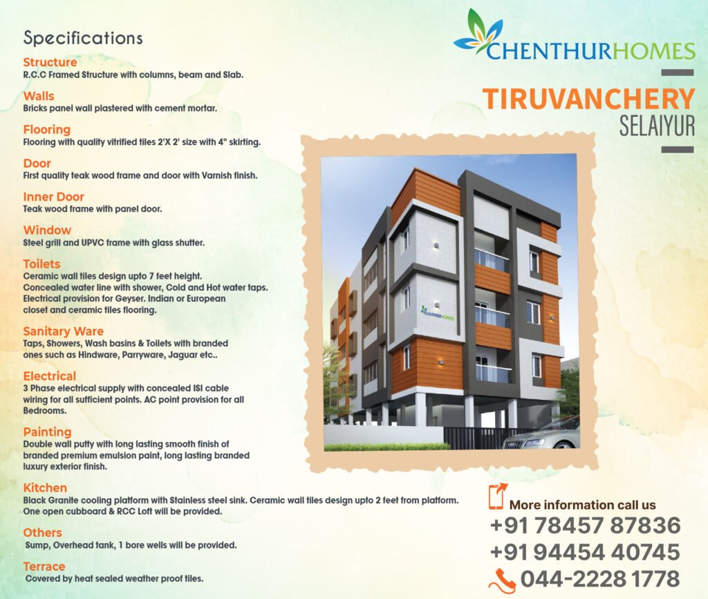 Tiruvanchery Selaiyur — Construction specifications